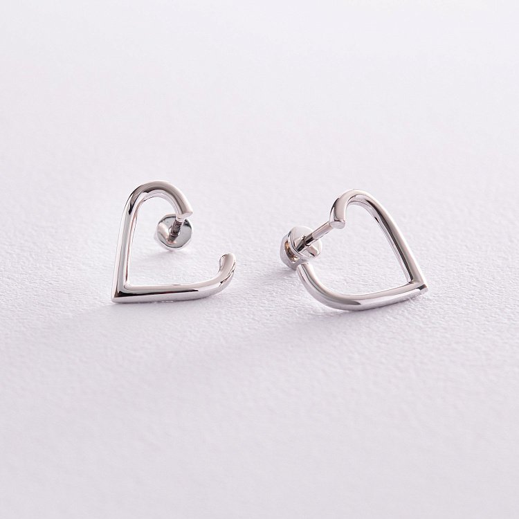 Сережки - пусети "Сердечки" у білому золоті с08089 від ювелірного магазину Онікс - 3