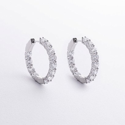 Срібні сережки - кільця з фіанітами 123427 №2