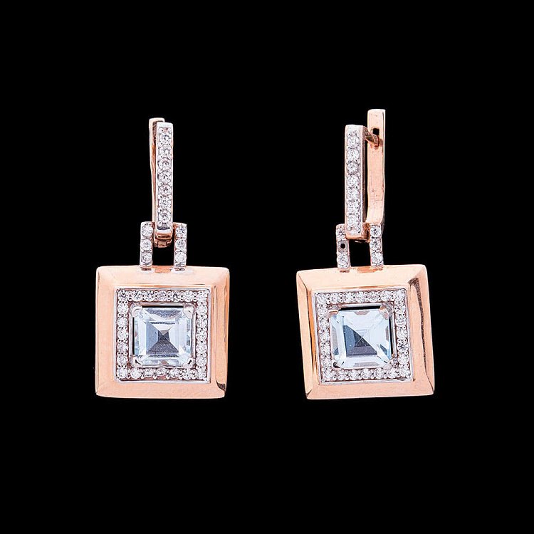 Золотые серьги с голубым топазом и фианитами с03164 от ювелирного магазина Оникс - 2