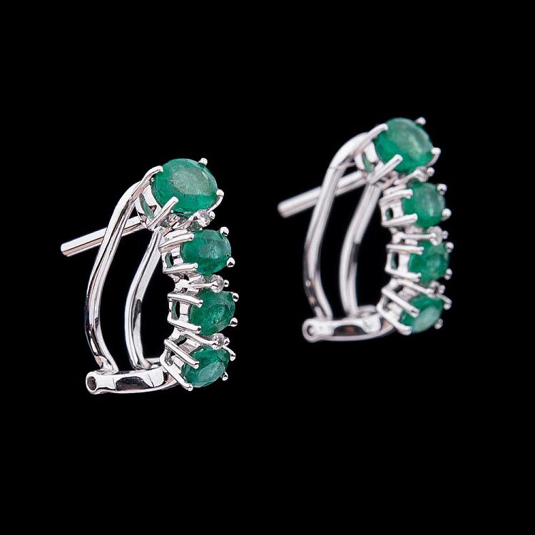 Золотые серьги с изумрудами и бриллиантами E11170Eaj от ювелирного магазина Оникс - 4