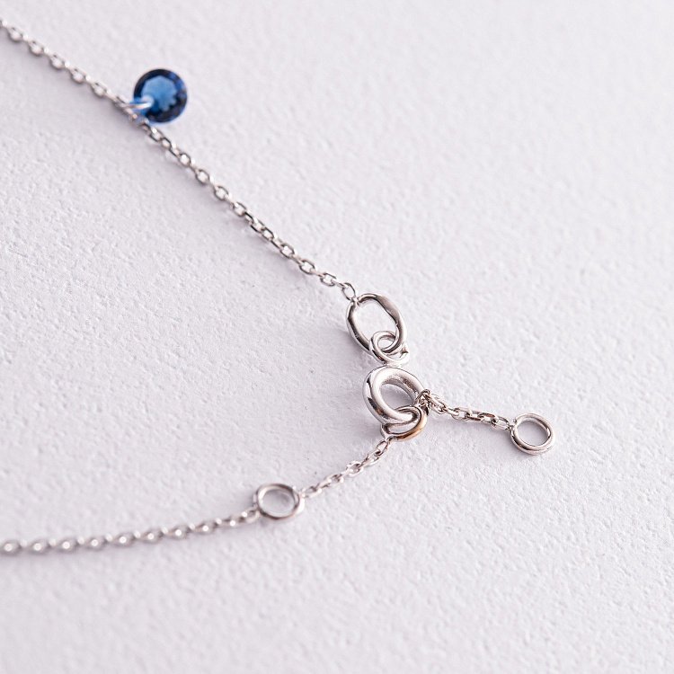 Браслет "Украинка" в белом золоте на ногу (синие и желтые фианиты) б05120 от ювелирного магазина Оникс - 4