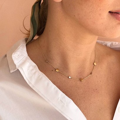 Золотое колье с сердечками кол01404