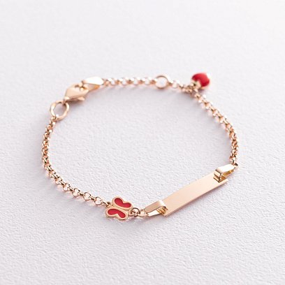 Золотой детский браслет "Бабочка и сердце" для гравировки б04185 №5