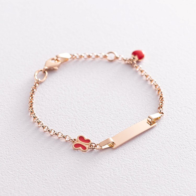 Золотой детский браслет "Бабочка и сердце" для гравировки б04185 от ювелирного магазина Оникс - 4