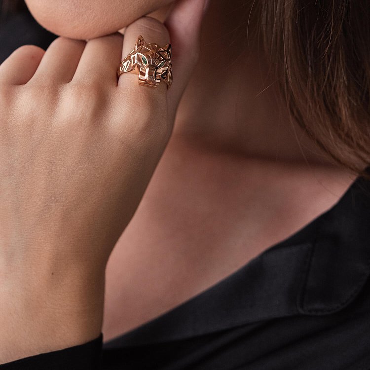 Каблучка "Пантера" у червоному золоті (фіаніти) к07036 від ювелірного магазину Онікс - 10