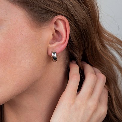 Серьги - кольца из желтого и белого золота с07009 №3