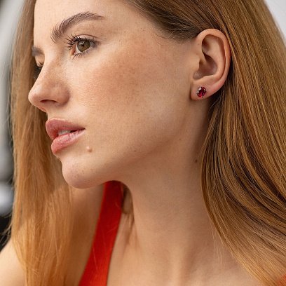 Серебряные серьги - пусеты (синт. рубины) 121961 №2