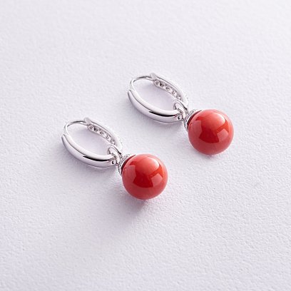 Золоті сережки "Кульки" з коралами і діамантами сб0476ca №3