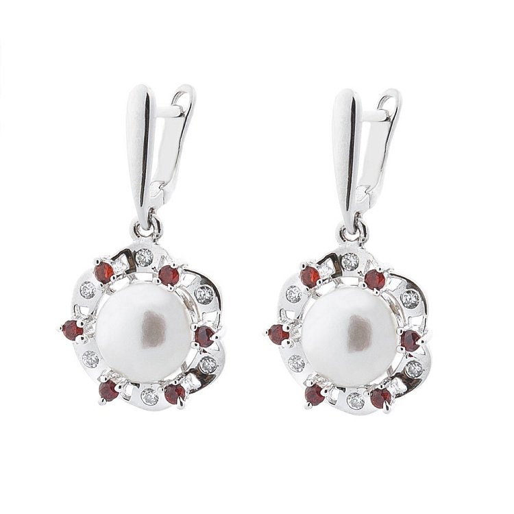 Срібні сережки (культ. прісн. перли, фіаніт) 121078 від ювелірного магазину Онікс