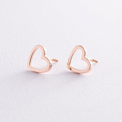 Сережки - пусети ﻿"Сердечки" у червоному золоті с08172