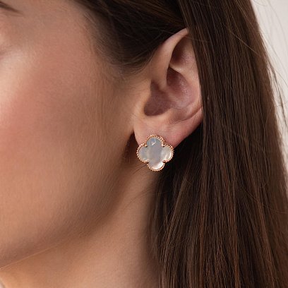 Серьги "Клевер" в красном золоте (перламутр) с07909