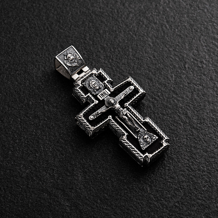 Срібний хрест "Розп'яття. Св. Миколай. Спаси і Збережи" з ебеновим деревом 1774 від ювелірного магазину Онікс - 1