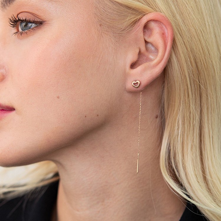 Золоті сережки - протяжки "Сердечки" с07593 від ювелірного магазину Онікс - 1