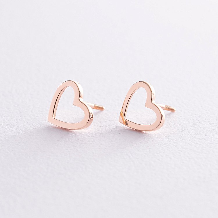 Сережки - пусети ﻿"Сердечки" у червоному золоті с08172 від ювелірного магазину Онікс