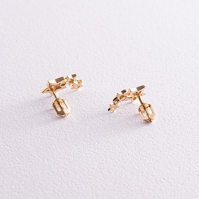 Серьги - пусеты "Звездочки" в желтом золоте с08032 №3