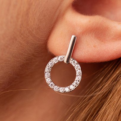 Сережки - пусети "Tessa" з фіанітами (біле золото) с08806 №4