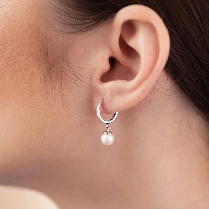 Сережки - кільця з перлами (біле золото) с08358 №8