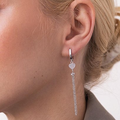 Золоті сережки "Сердечки" з ланцюжками (фіаніти) с07820 №2