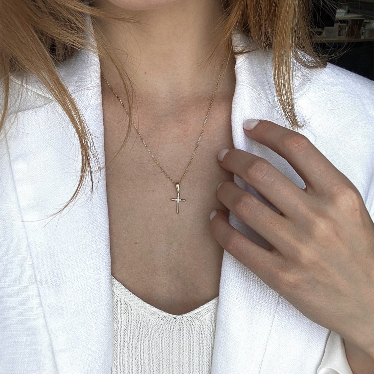 Золоте кольє "Хрестик" з фіанітами кол02189 від ювелірного магазину Онікс - 5