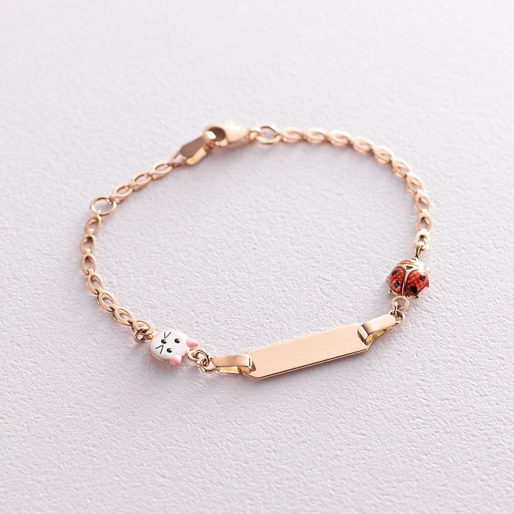 Золотой детский браслет "Hello Kitty и Божья коровка" с эмалью б04580 от ювелирного магазина Оникс