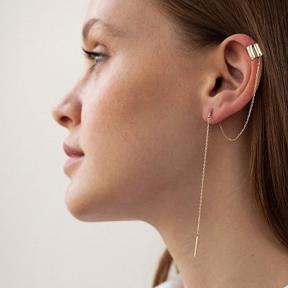 Серьга - каффа с цепочкой (желтое золото) с08698 №3