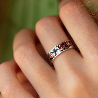 Золота каблучка "Вишиванка" з емаллю  230141100 №4