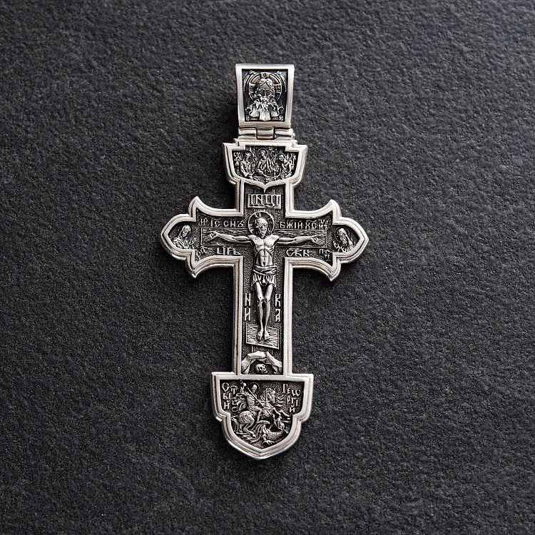 Срібний православний хрест "Розп'яття Христове. Деісус. Трійця" 132733 від ювелірного магазину Онікс