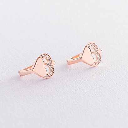 Золотые серьги "Сердечки" (фианиты) с07387