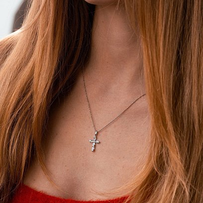 Хрестик з діамантами (біле золото) пб0333cha №6