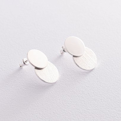 Серебряные серьги - пусеты "Кружочки" 122997 №4