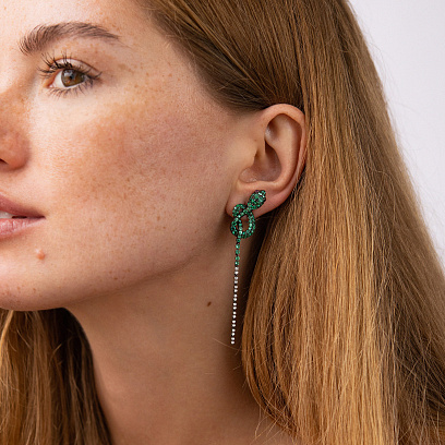 Золотые серьги - пусеты "Змеи" (бриллианты, изумруды, рубины) сб0597nl №4