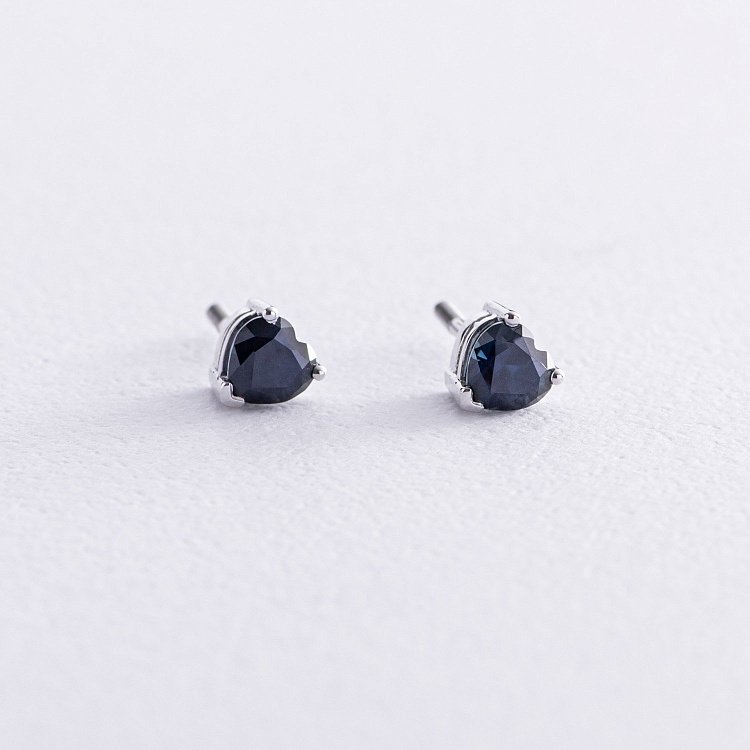 Золотые серьги - пусеты "Сердечки" с сапфирами 323541129 от ювелирного магазина Оникс