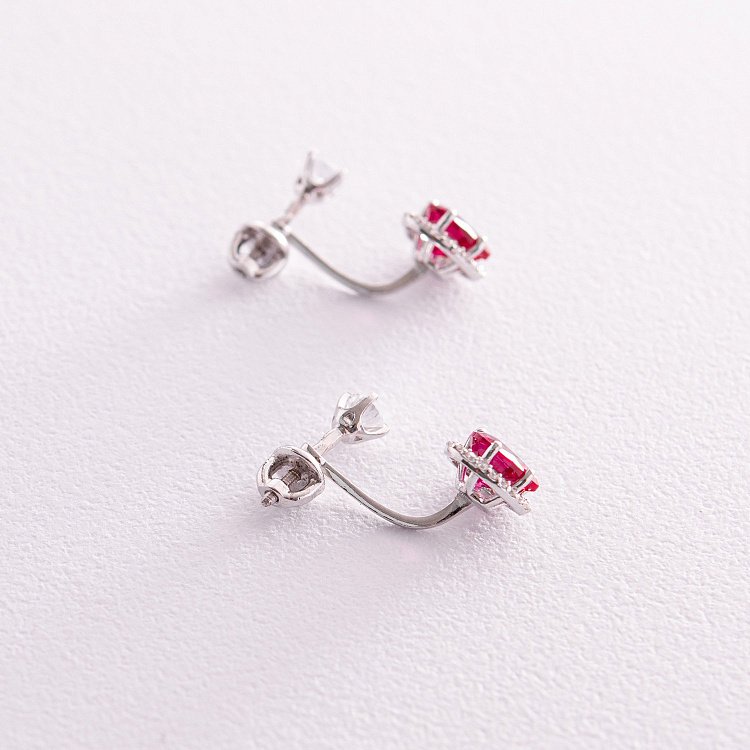 Срібні сережки - пусети "Сердечка" з рубіном і фіанітами 2713/9р-HRUB від ювелірного магазину Онікс - 3