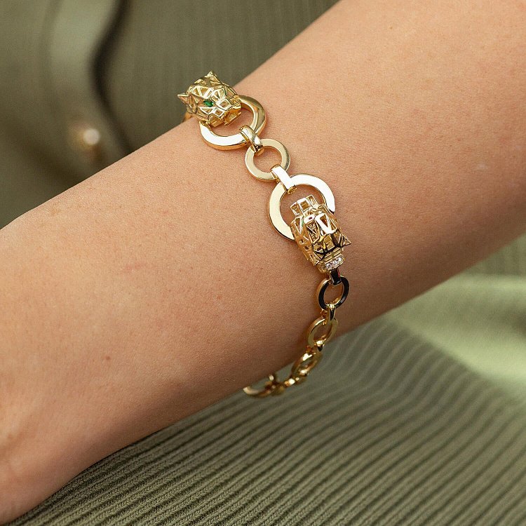 Браслет "Пантера" у жовтому золоті (фіаніти) б05311 від ювелірного магазину Онікс - 3