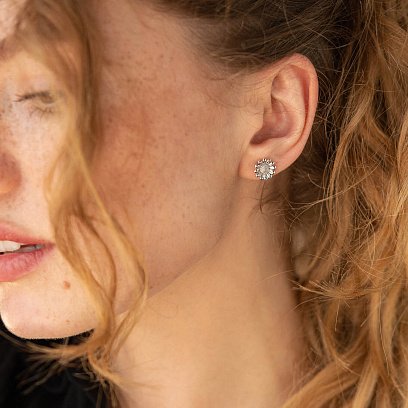 Сережки - пусети "Соняшники" у білому золоті с08308 №6