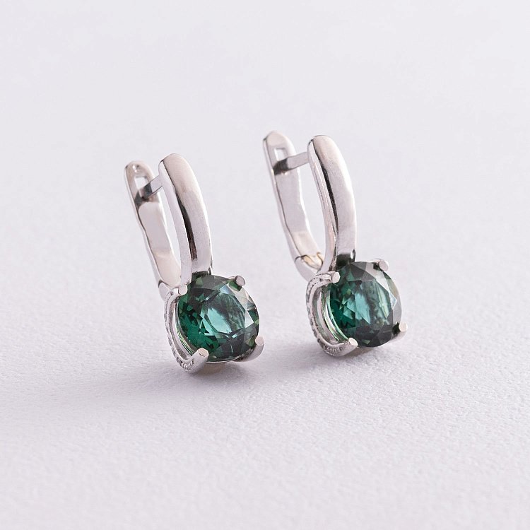 Срібні сережки (фіаніти, кварц) 2936/9р-QGR від ювелірного магазину Онікс