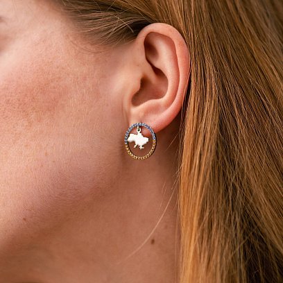 Серебряные серьги - пусеты "Карта Украины. Герб Украины - Тризуб" с фианитами 1026 №2