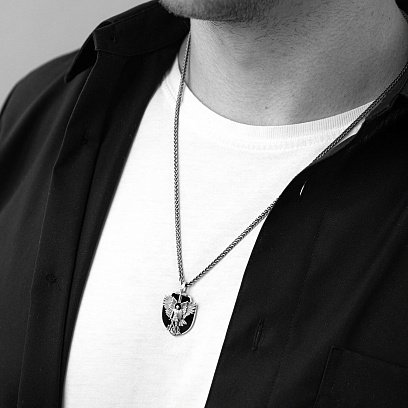 Серебряный кулон "Архангел Михаил" с ониксом (возможна индивидуальная гравировка) 277 №2