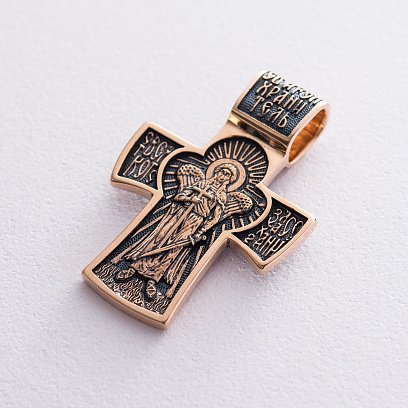 Золотой православный крест "Распятие. Ангел Хранитель" п02885 №7