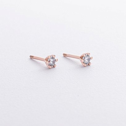 Золотые серьги - пусеты с фианитами с09241