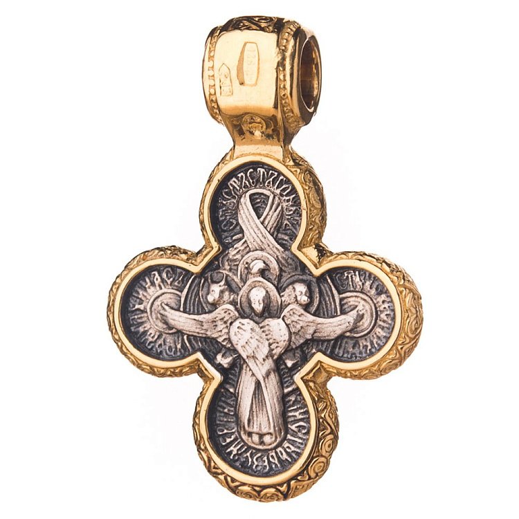 Серебряный детский крестик с позолотой «Распятие. Тетраморф» 13690 от ювелирного магазина Оникс - 1