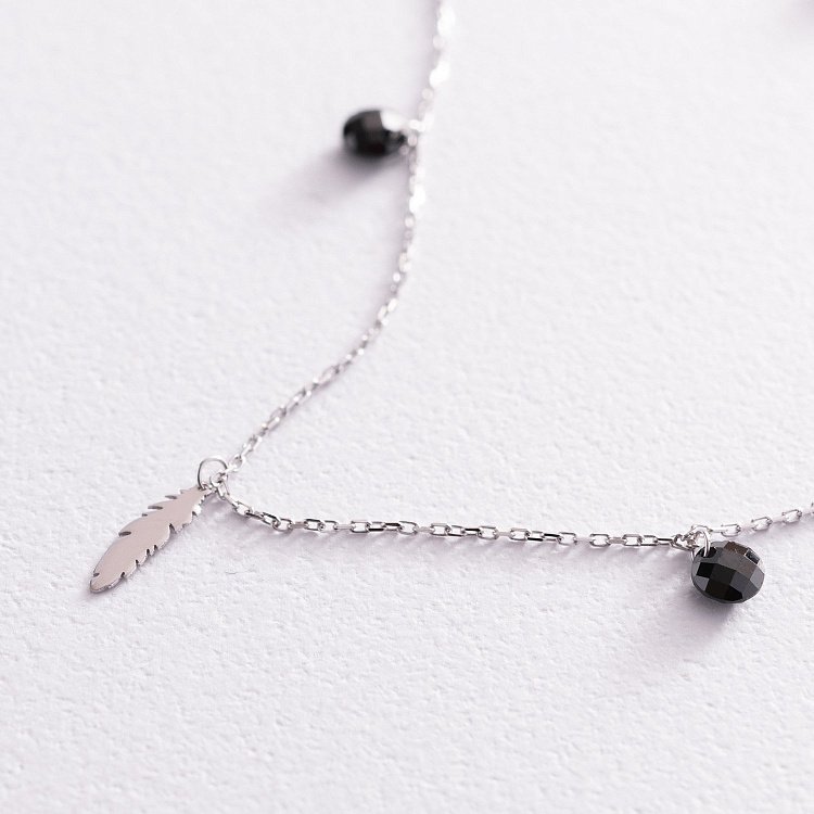 Колье "Перышки" в белом золоте (фианиты) кол02027 от ювелирного магазина Оникс - 4