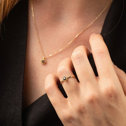 Каблучка "Квіточка" з діамантами (жовте золото) 242591622 №2