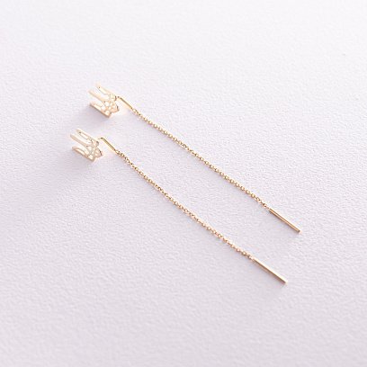 Сережки - протяжки "Герб України - Тризуб" (жовте золото) с08095