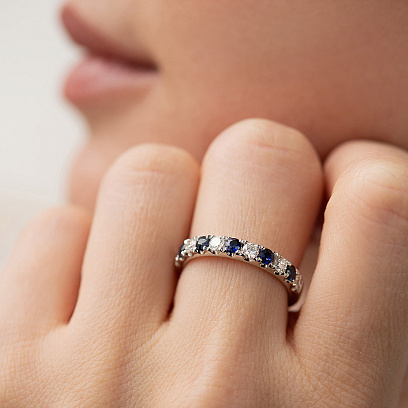 Золота каблучка з діамантами і сапфірами кб0589ri №4