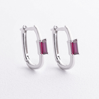 Серебряные серьги с синтетическими рубинами 2614/1р-HRUB