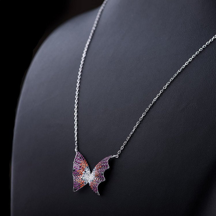 Серебряное колье Бабочка с цветными фианитами 18534 от ювелирного магазина Оникс - 4