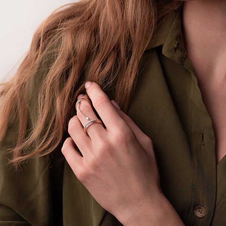 Подвійна золота каблучка на фалангу з фіанітами к05513 від ювелірного магазину Онікс - 2