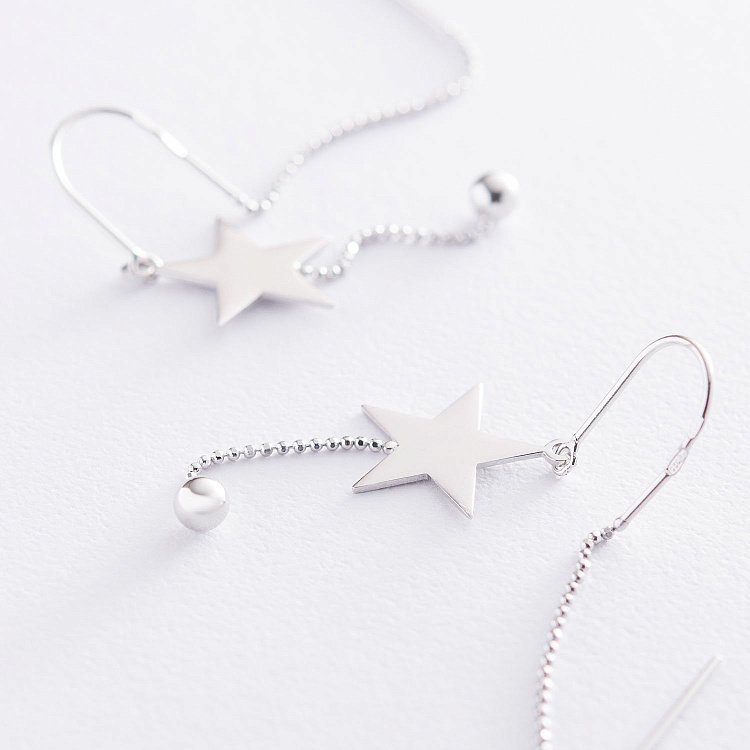 Срібні сережки - протяжки "Зірочки" 122685 від ювелірного магазину Онікс - 2