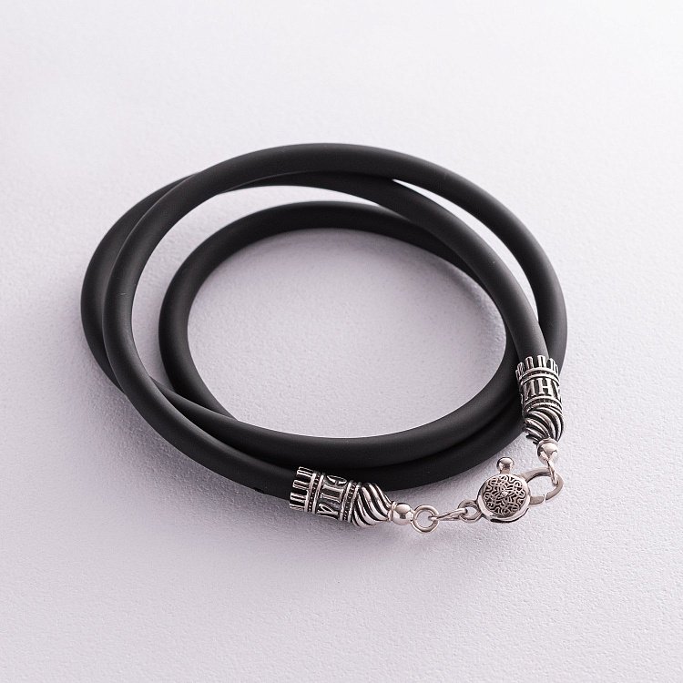 Каучуковый шнурок "Спаси и сохрани" с серебряной застежкой (5мм) 18412 от ювелирного магазина Оникс